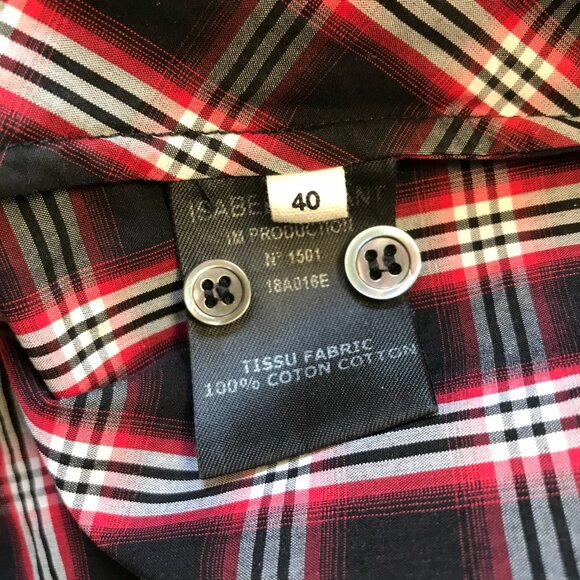 Isabel Marant Etoile Olympe Plaid Check Blouse Top Shirt Womens 40 8 Black Red - Picture 7 of 13